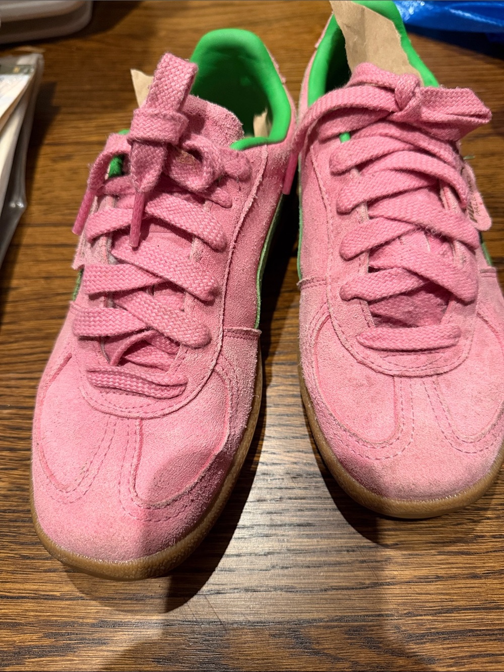 Puma Pink Suede Sneakers with Green Accent